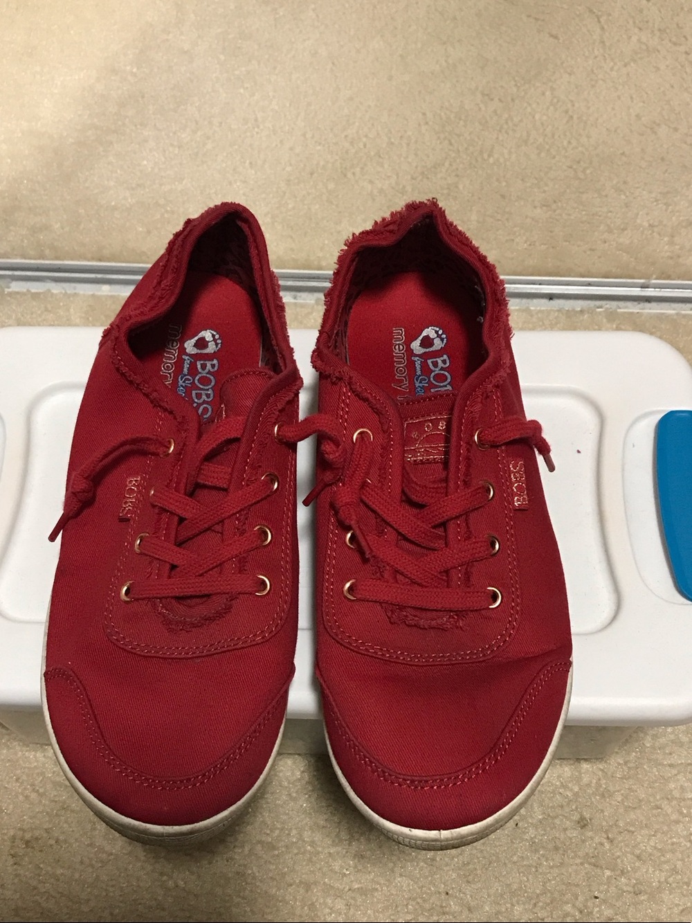 Skechers Bobs Women's Red Canvas Lace-Up Sneakers
